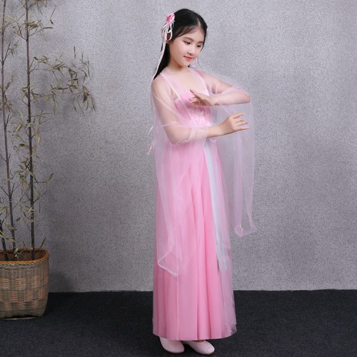 Chinese folk dance costumes for girls pink color ancient traditional fairy princess anime drama photos cosplay stage performance dress robes